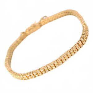 14kt Yellow Gold Diamond 2.50 CT Double Row Tennis Chain Link Bracelet